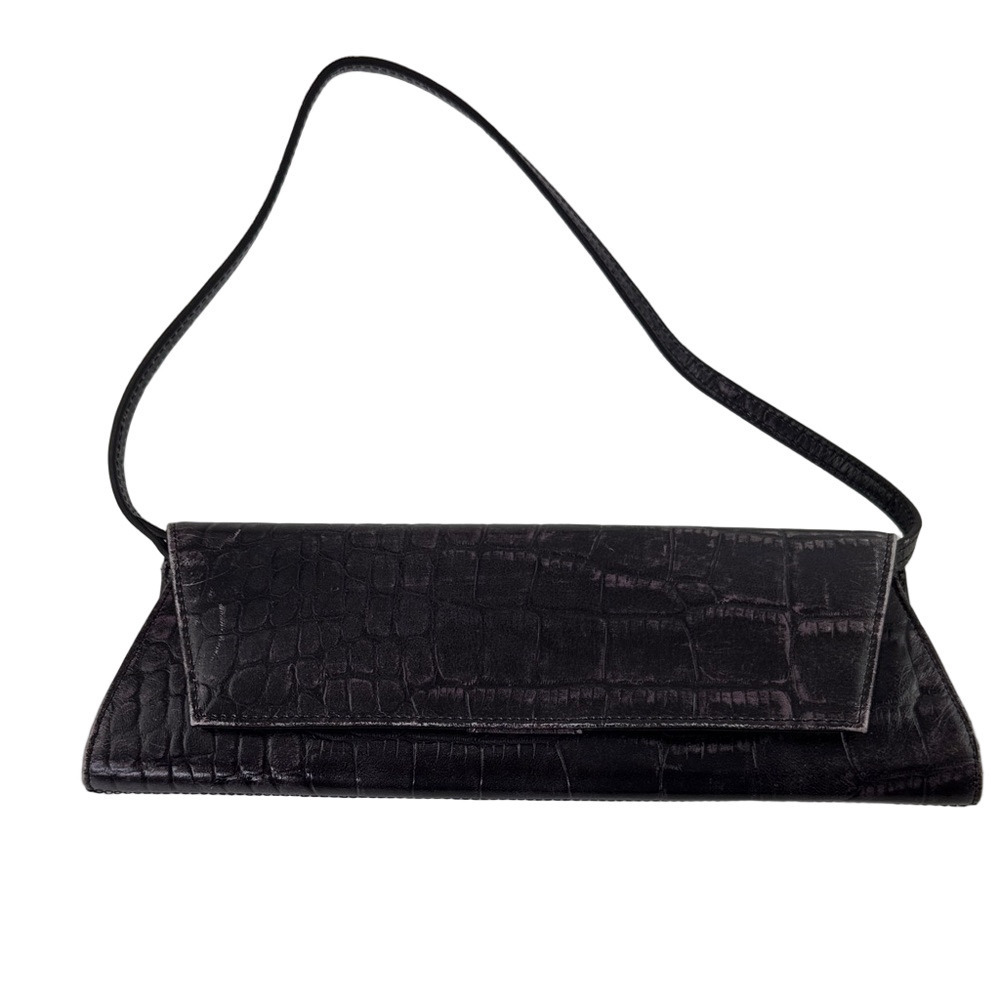 Danier Purple Elegant Crocodile-Embossed Clutch